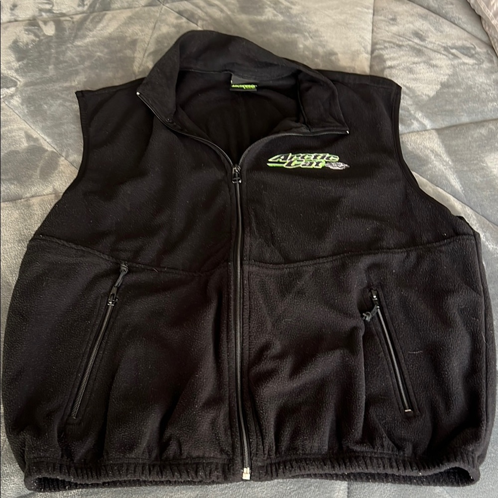 Black Fleece Arctic Cat Vest with Green Logo